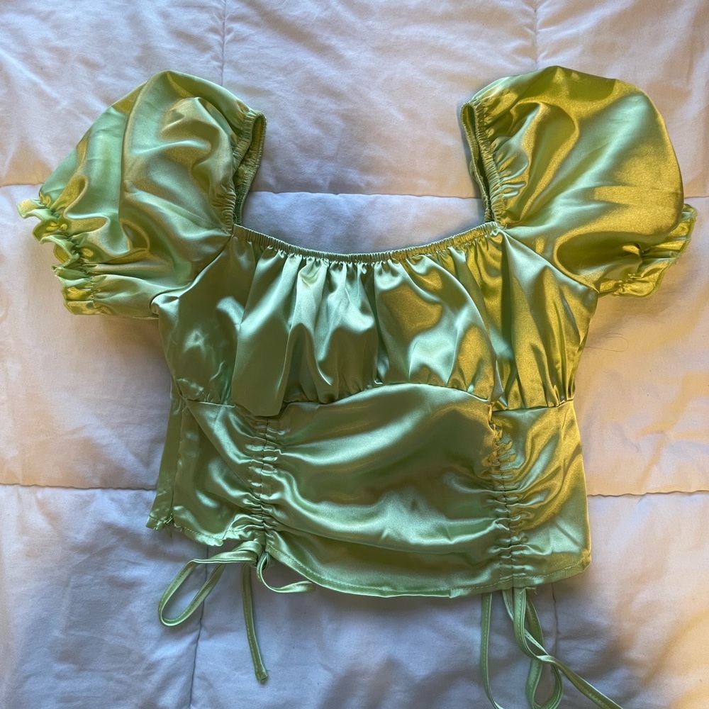 NWOT Green Satin Top